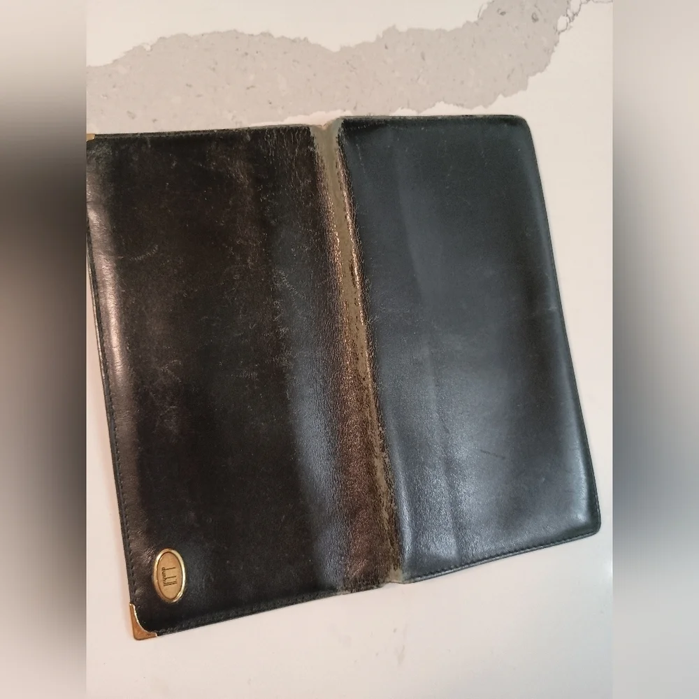 Dunhill Long Wallet Black Gold leather Mens Authentic